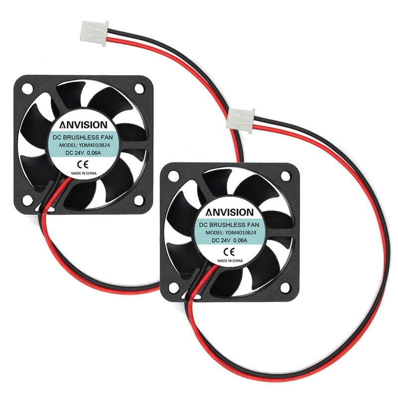 ANVISION 2-Pack DC 24V 40mm x 10mm Brushless Cooling Fan, Dual Ball Bearing, 2 Pin - Image 1